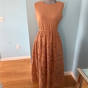 Sleeveless Eyelet Midi Dress in Rustic Tan